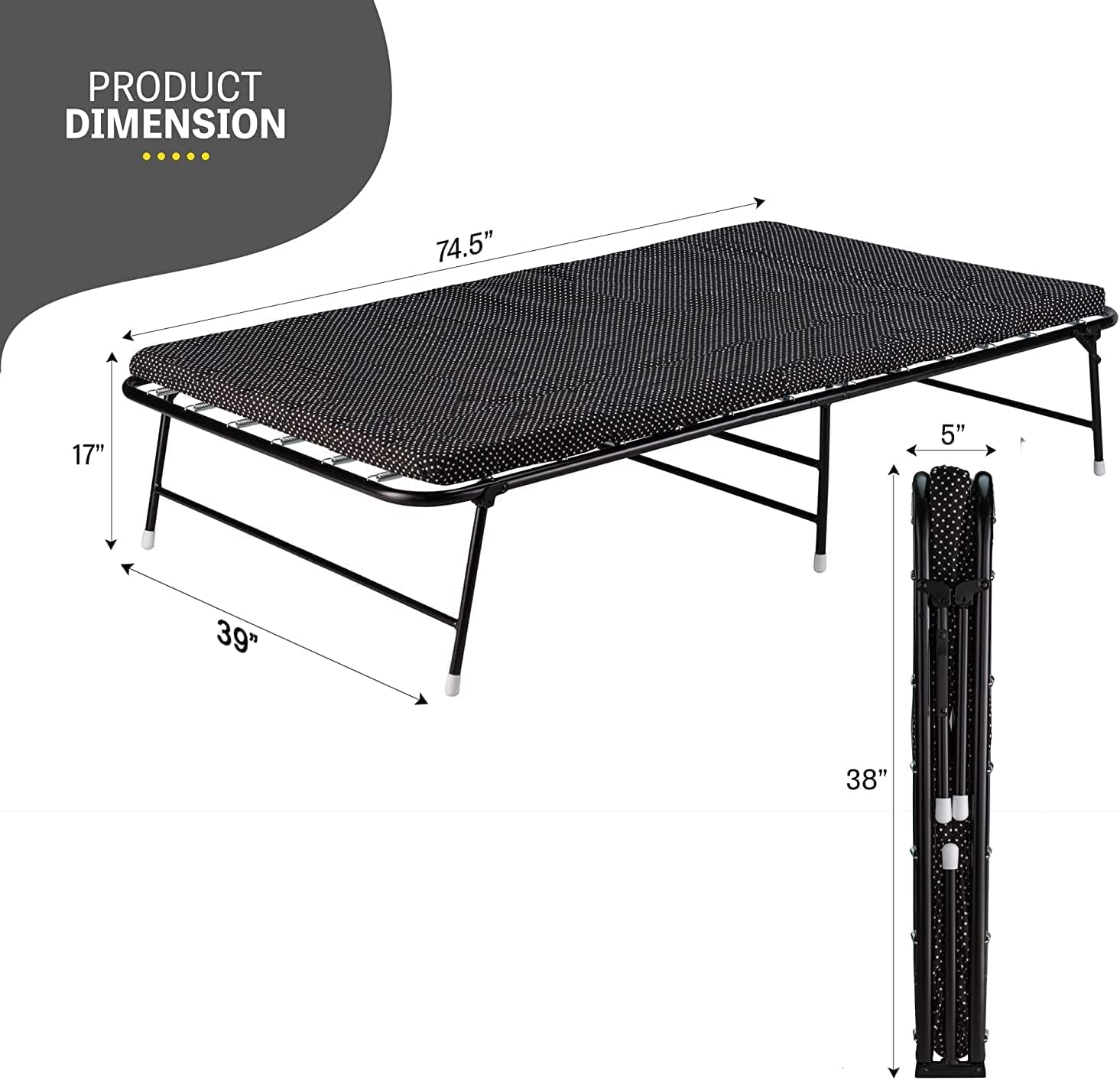LiteBed Folding Bed with Memory Foam Folding Mattress - Portable Fold Up Bed with Carry Bag - Luxurious Foldable Bed with Frame - Foldaway Guest Bed - Cot Bed for Adults & Kids - No Assembly Required