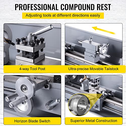VEVOR Metal Lathe, 8.26"x28.3" Lathe Machine, 2500 RPM Variable Speed Change 750W Brushless Motor Precision Lathe Milling Machine for Various Metal Turning Working