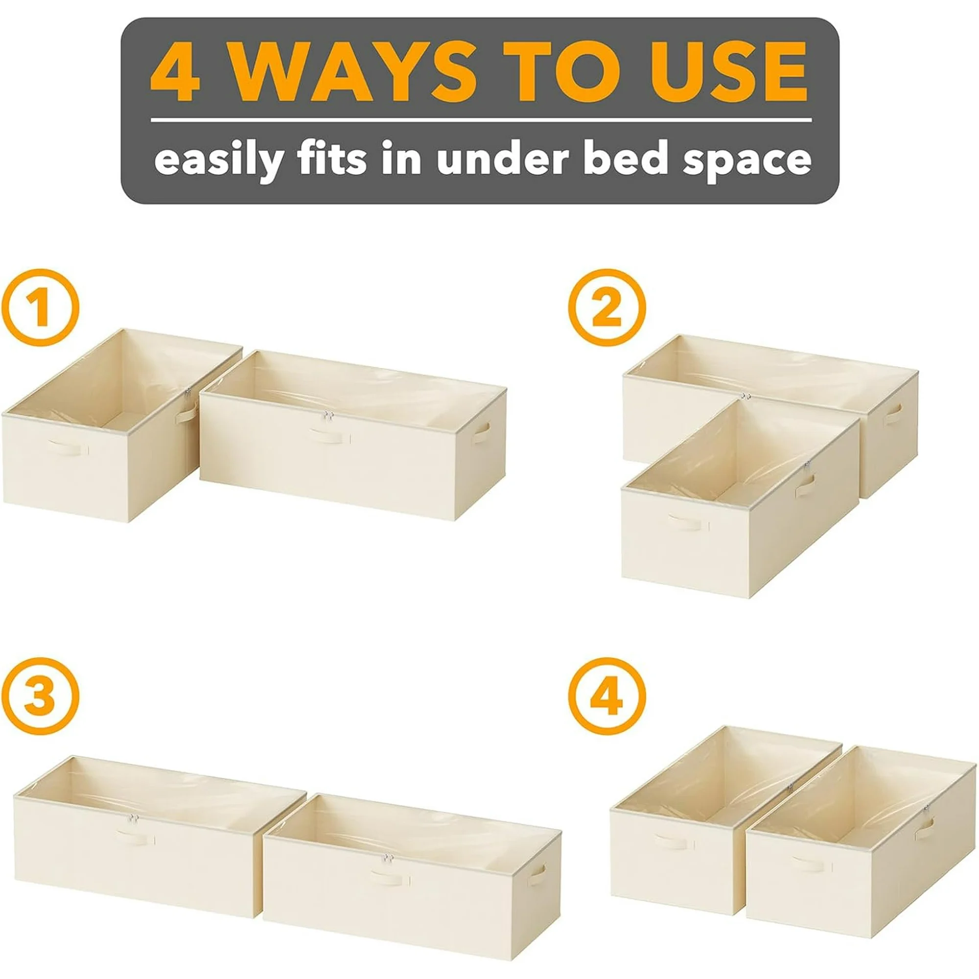 2 Pack 10 High Under Bed Storage Containers, Large Underbed Storage Organizer Bins with Lids for Bedroom, Dorm, Clothes, Closet Organization, Bed Sheets and Blankets (Beige)