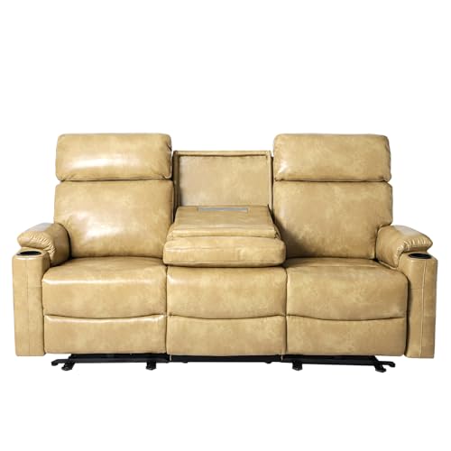 Power Reclining Sofa, Electric 3-Seat Dual Recliner Sofa with USB Ports, Cup Holders, Wall Hugger Sofa & Couch for Living Room Home Theater Apartment RV (Brown)