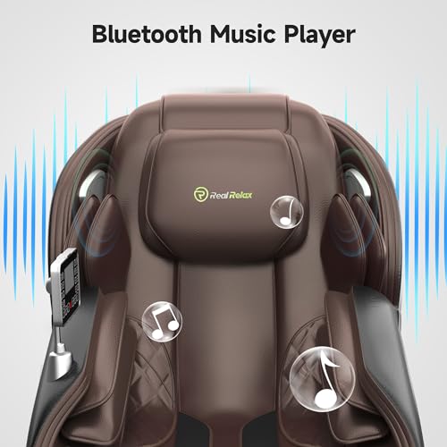 Real Relax Massage Chair Favor-06, Full Body Zero Gravity SL-Track Shiatsu Massage Recliner Chair with APP Control, Brown