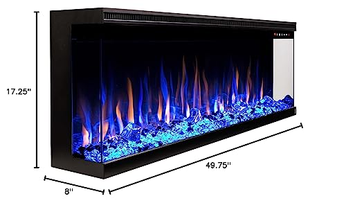 Touchstone Sideline Infinity 3-Sided Smart 72-inch WiFi-Enabled Electric Fireplace - 80051 - Built-in - 60 Color Combinations - 1500/750 Watt Heater (68-88°F Thermostat) - Black - Log & Crystals