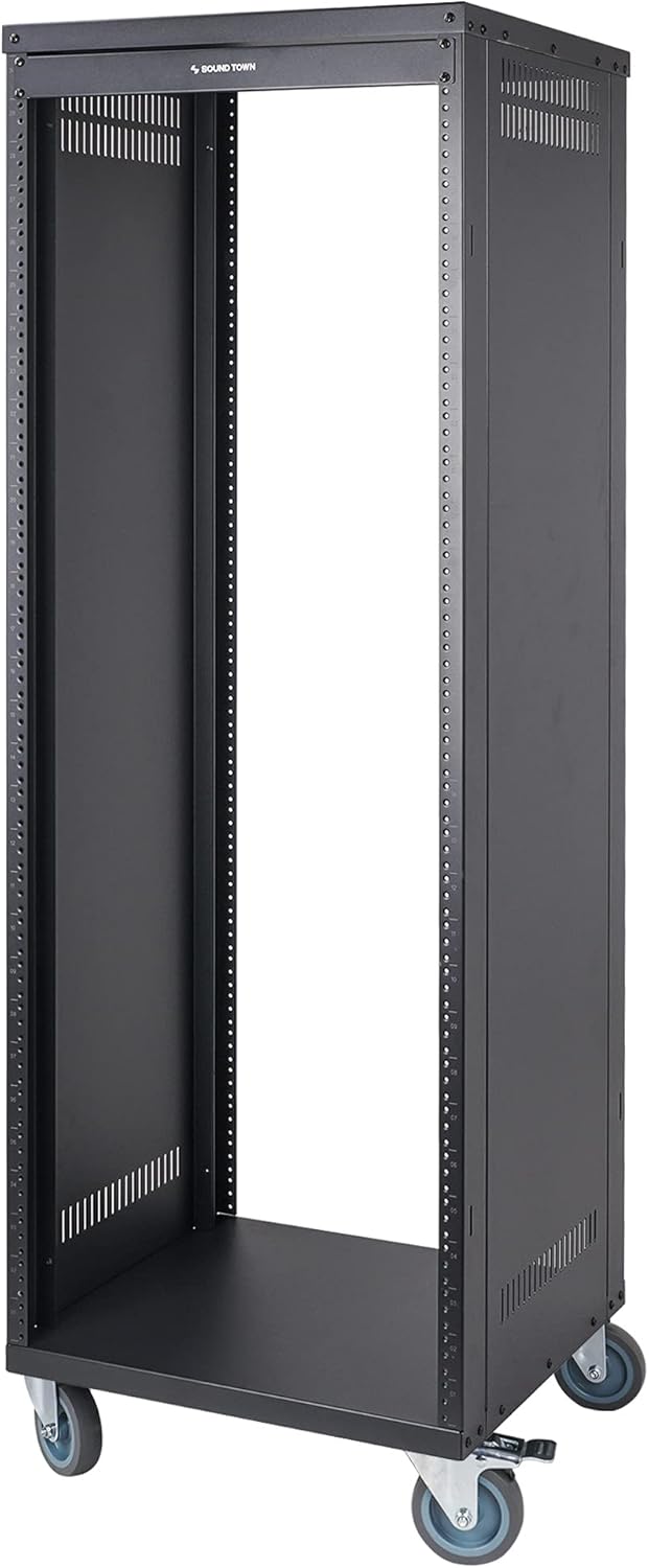 Sound Town 30U Universal Steel Rack, w/ 3 Locking Casters, Vented Side Panels for Audio Video, Server and Network Equipment (STRK-M30U)