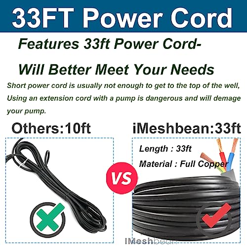 Deep Well Submersible Pump,1 hp, 115V, 60 Hz, 33 GPM, 207' Head, Stainless Steel, 4", 33 Feet Electric Cord, Long Life M#05
