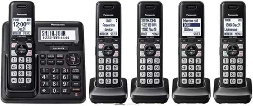 Panasonic KX-TG6145SK DECT 6.0 Technology Caller ID Noise Reduction Answering System Voice Mail Cordless Phone- 5 Handsets (Renewed)