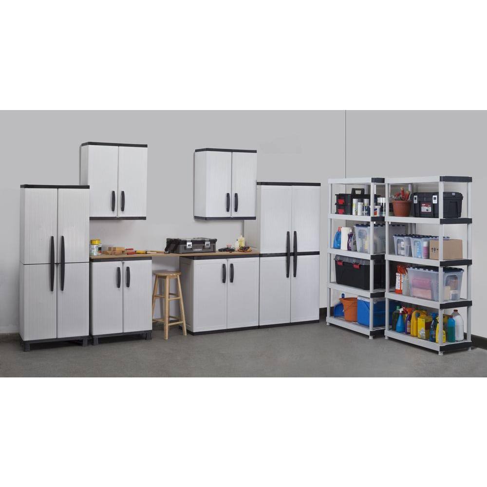 HDX 27 in. W 4 Shelf Plastic Multi-Purpose Cabinet in Gray 221874