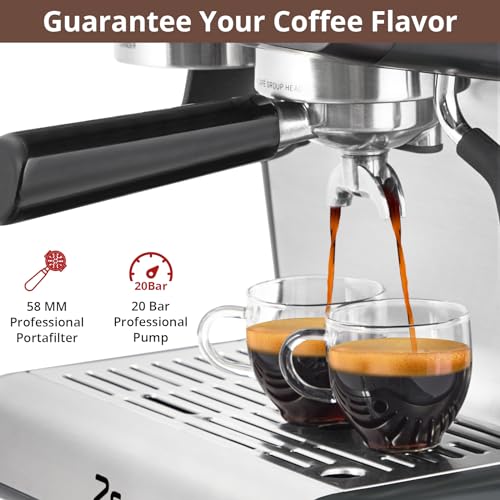 Espresso Machine with Grinder, 20 Bar Automatic Espresso Coffee Maker with Milk Frother for Home Barista, Professional Coffee Machine for Cappuccinos or Lattes, Gift for Dad Mom Coffee Lover