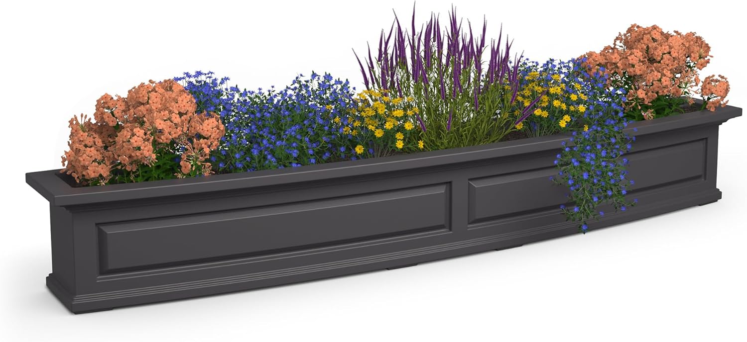 Nantucket 6ft Window Box - Graphite Grey - 72in L x 11.6in W x 10.2in H - with 6.5 Gallon Built-in Water Reservoir (4848-GRG)