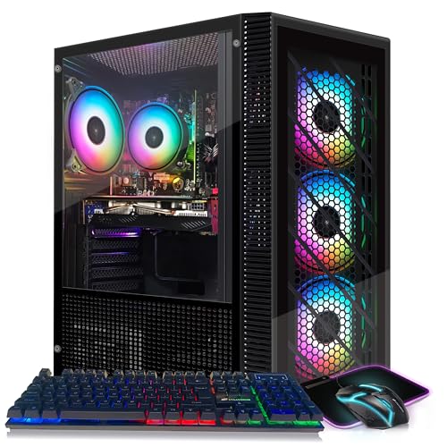 STGAubron Gaming PC Desktop Computer, Intel Core I7 up to 3.9 GHz, Radeon RX 580 8G, 16G RAM, 512G SSD, WiFi, Bluetooth 5.0, RGB Fan x6, RGB BT Sound Bar, Windows 10 Home