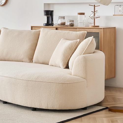 122.8" Curved Sofa Modern Curved Couch Living Room Modular Sectional Sofa, Mid Century Upholstered Couch Sherpa Boucle Fabric Sofa (Beige + Wood, 122.8" Curved Sofa)