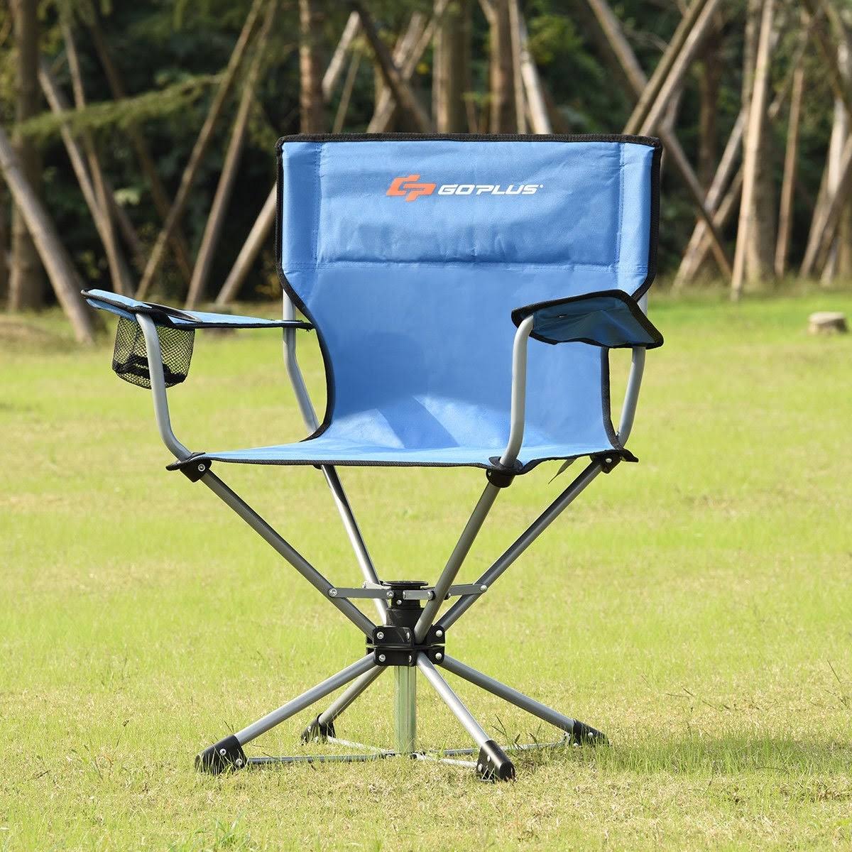 Goplus Collapsible Portable Swivel Camping Chair 360degreesFree - Blue
