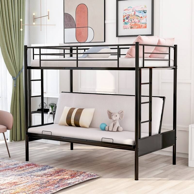 AOOLIVE Twin Over Full Metal Bunk Bed, Multi-Function, Black
