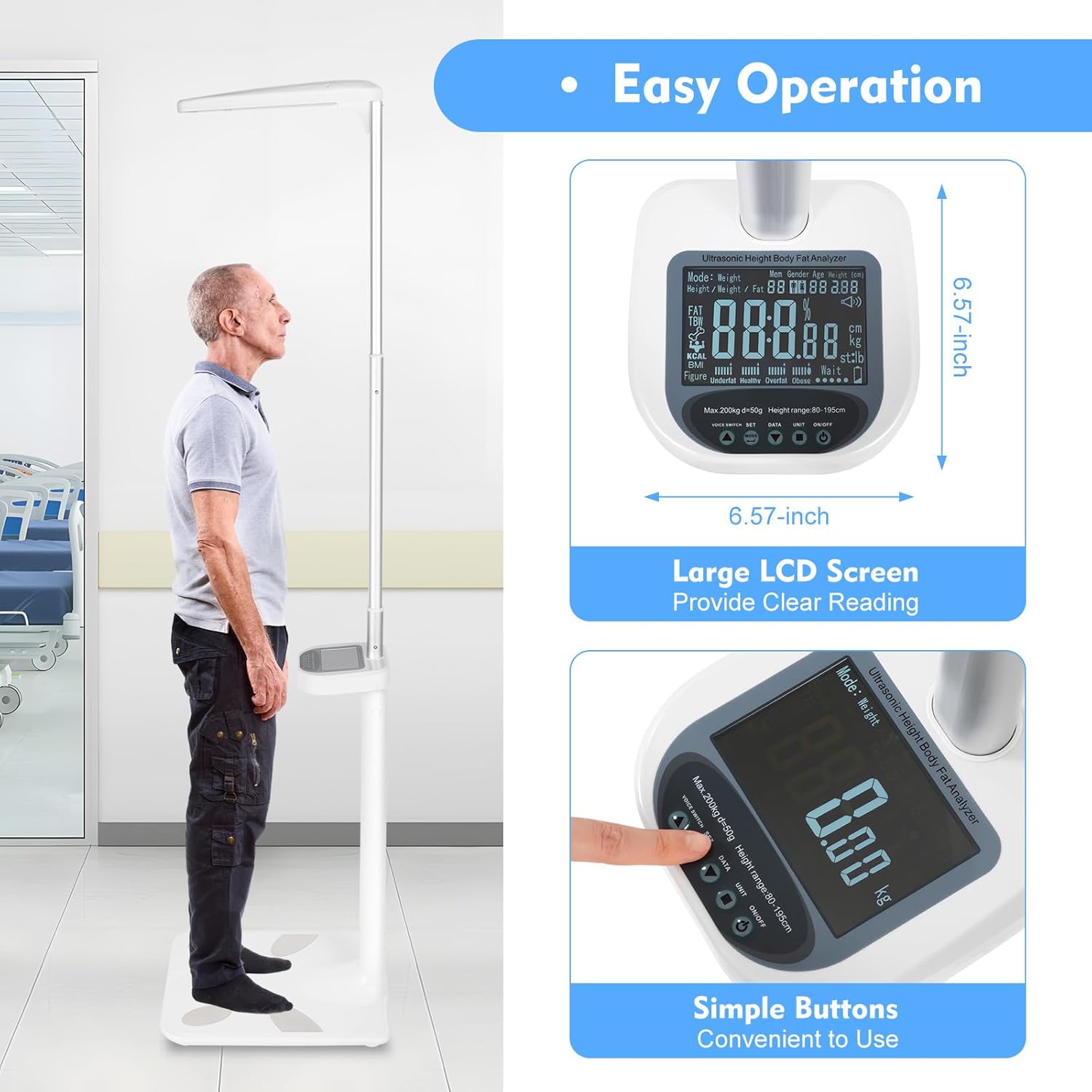 Medical Digital Scales for Body Weight and Height Multifunctional Physician Scale Professional Doctor Office Scale 440Lbs Capacity Display Weight, Height, Obesity Value, BMI