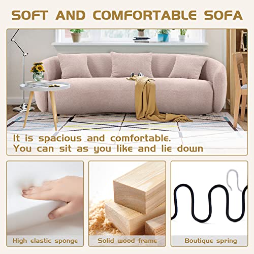 96.4" Mid Century Modern Curved Sofa for Living Room, 3-Seat Upholstery Boucle Fabric Couch for Bedroom, Office, Apartment, Brown