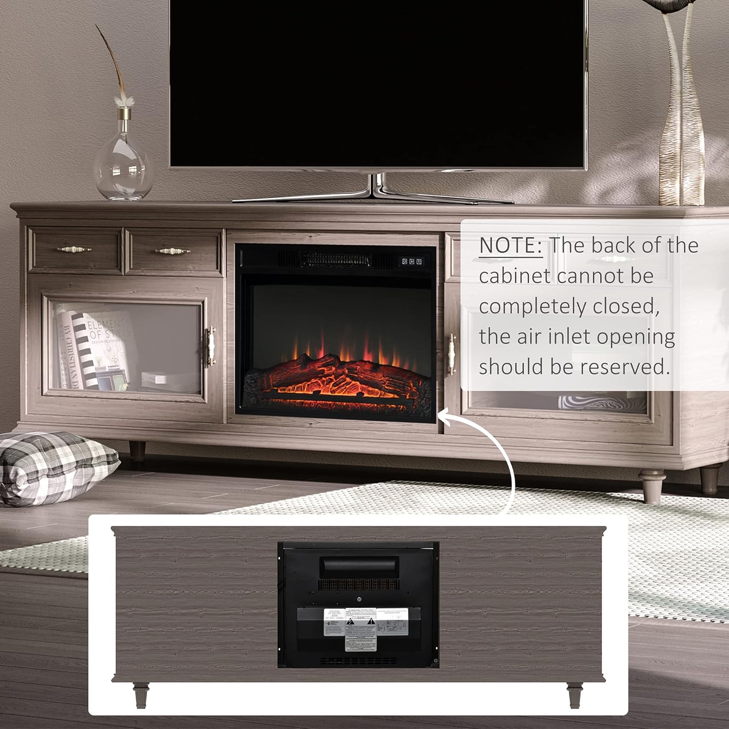 HOMCOM 23" Electric Fireplace Insert for Wooden Cabinet or Mantle Frame, Recessed Fireplace Heater with Realistic Log Flames, and Adjustable Brightness, 1400W, Black