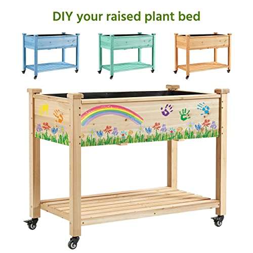 Yaheetech 42x23x33in Wooden Raised Garden Bed with Wheels Horticulture Flower Planter Boxes Elevated Vegetables Growing Bed for Grow Herbs and Vegetables, 2 PCS