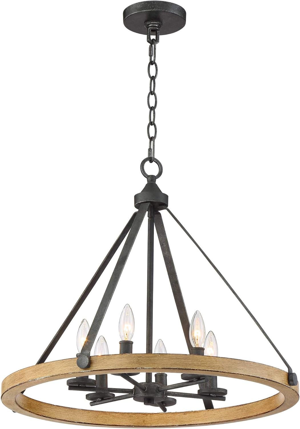 Markham Black Ash Wood Wagon Wheel Chandelier 24" Wide Rustic Farmhouse Industrial 6-Light Fixture for Dining Room House Foyer Entryway Kitchen Bedroom Living Room High Ceilings - Franklin Iron Works