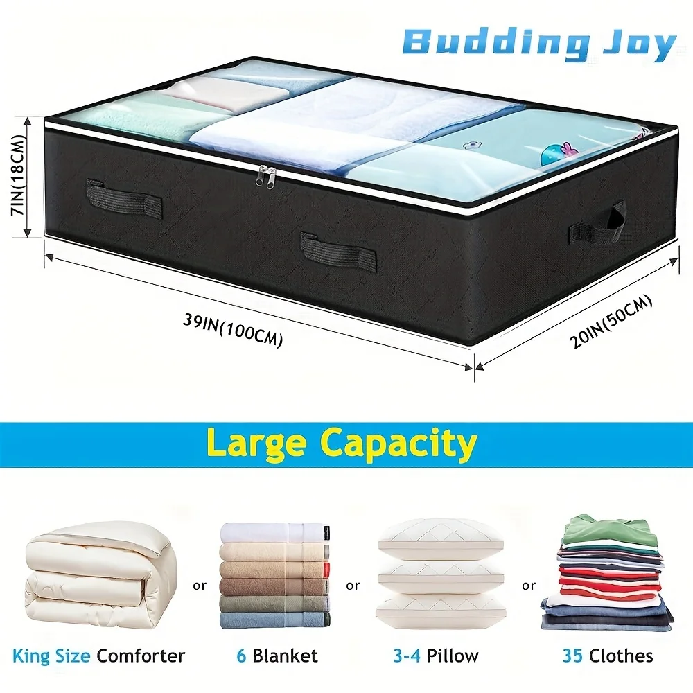 4 Pack Under Bed Storage Containers - Large Capacity Foldable Fabric Bins with Clear Window - Classic Rectangular, Multi-Purpose for Bedroom Organization &amp; Storage