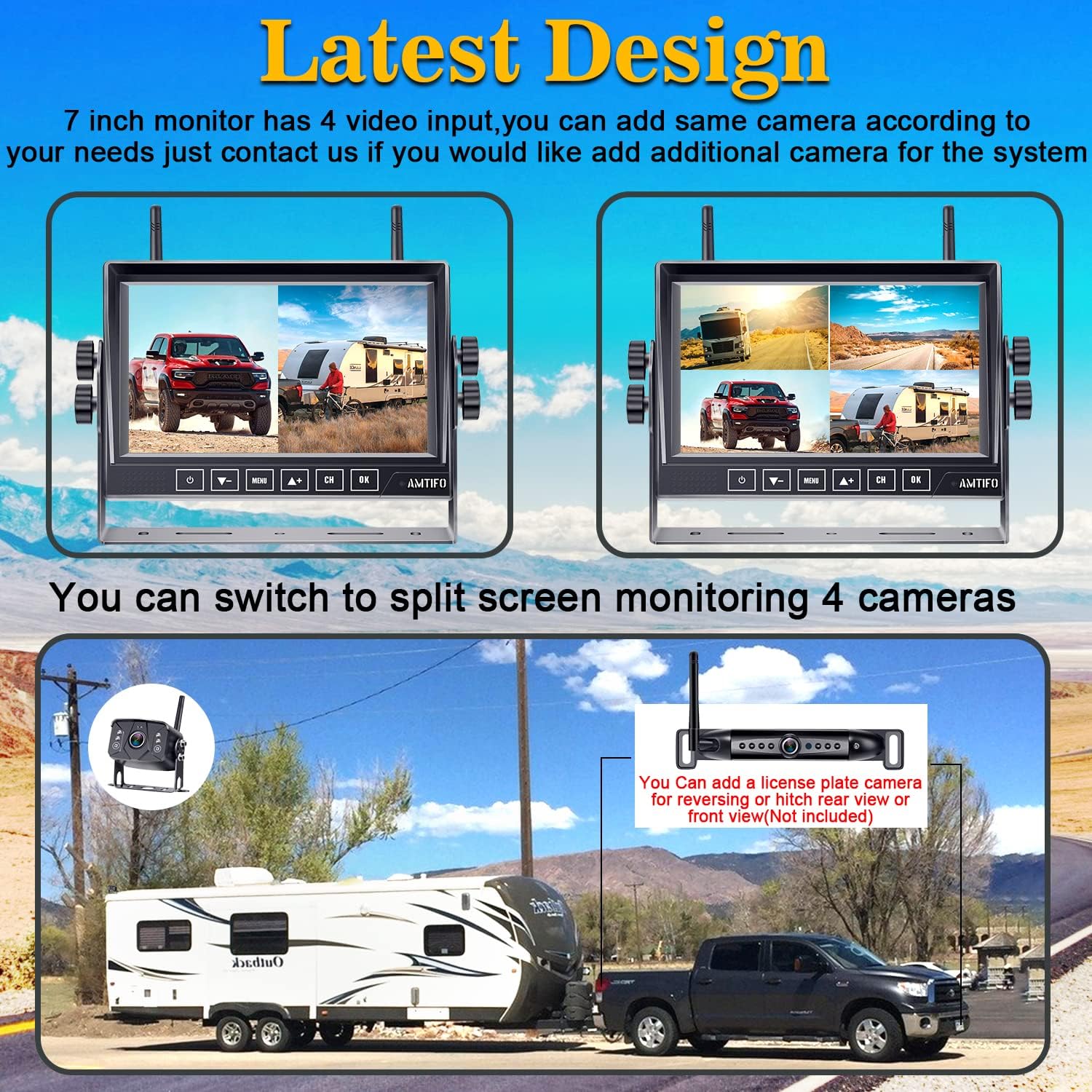 AMTIFO A7 HD 1080P Digital Wireless Backup Camera with 7 Inch DVR Monitor Newest Version High-Speed Rear View Observation System Stable Signals for RVs,Trucks,Trailers,5th Wheels IR Night Vision