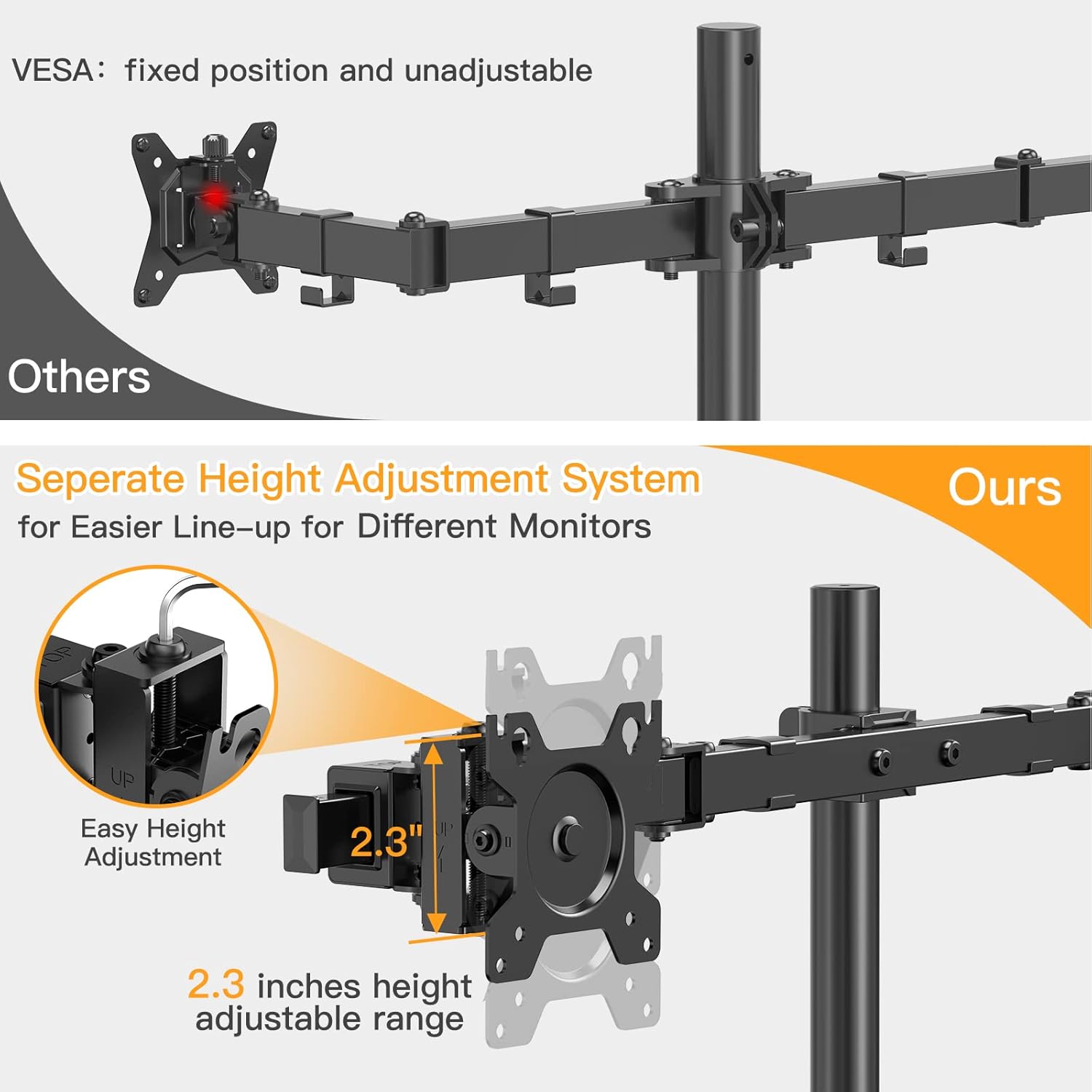 ErGear Dual Monitor Stand with Glass Base, Freestanding Height Adjustable Two Arm Monitor Mount, Heavy Duty Structure Supports Most 17-32” Monitors up to 26.4lbs, EGCM6 Pack of 2