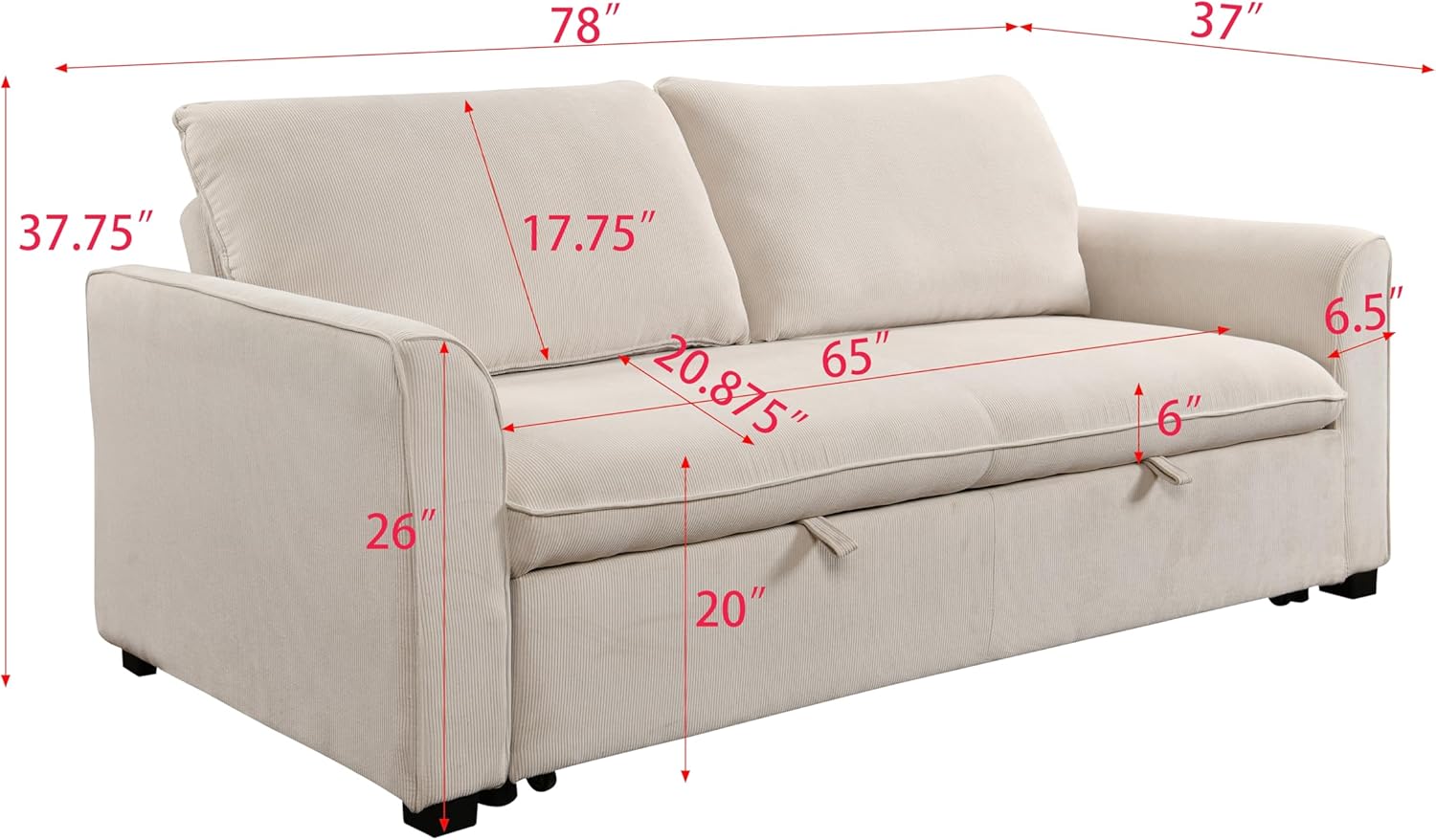 78" 3 in 1 Convertible Sleeper Sofa with Pull out Bed,Fabric Small Loveseat Couch w/Adjustable Reclining Backrest,Easy to Install,for Living Room,Apartment,Beige