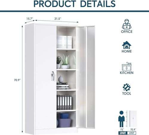 Garage Storage Cabinet, Garage Cabinets, Metal Cabinet, Metal Storage Cabinet with Doors and Shelves, 71" Lockable Storage Cabinet for Office Home Warehouse (Black)