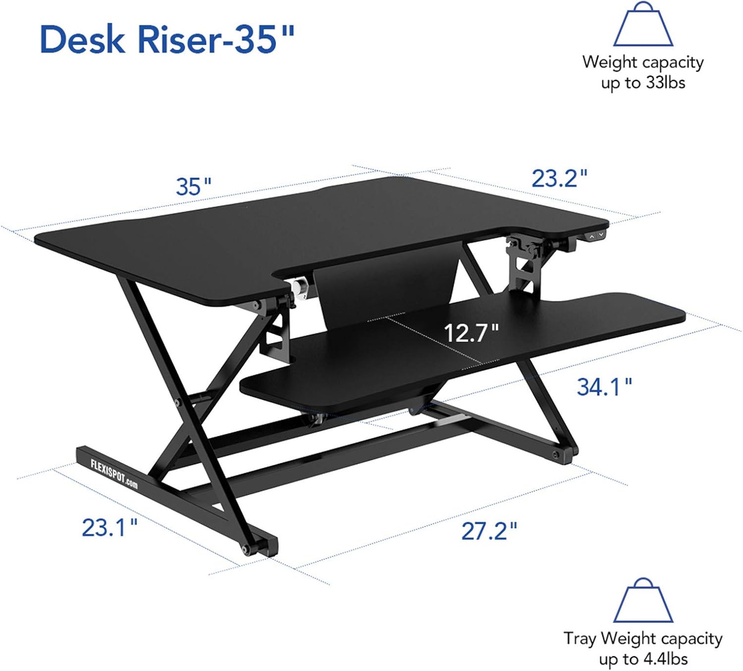 FlexiSpot Motorized Standing Desk Converter- 35" Wide Electric Stand up Desk Computer Desk Riser with Quick Release Keyboard Tray EM8MB