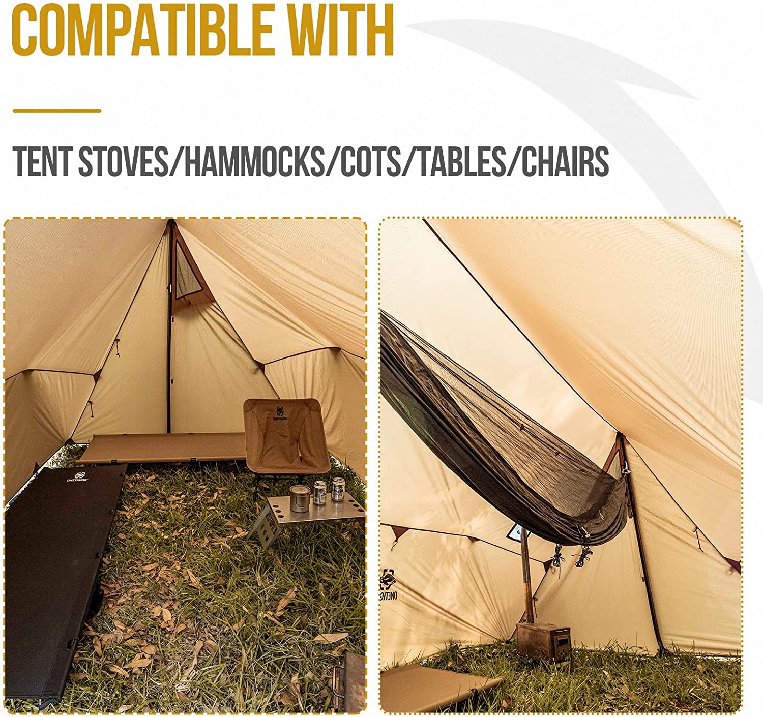 NANYUN ROCDOMUS Hammock Hot Tent with Stove Jack, Versatile Lightweight Waterproof Camping Tarp with Zippered Tent Bag, PU3000mm 4 Season Tent for Stove