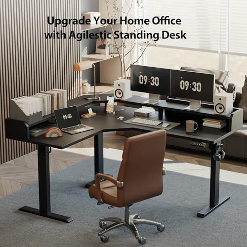 Agilestic L Shaped Electric Standing Desk with 2 Drawers, 63 Inch Ergonomic Adjustable Height Desk with Storage, Corner Desk Sit Stand up Computer Table for Work Office Home, Rustic Brown