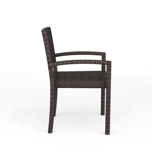 Martha Stewart Bedford Indoor-Outdoor Stackable Patio Armchairs with Rattan Wicker Finish in Brown, Set of 2