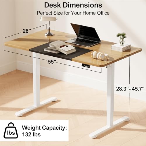 WOKA Electric Height Adjustable Electric Standing Desk, 55 x 28 Inch Sit Stand Desk with Memory Controllers, Stand up Desk for Home Office, Rustic Brown and Black Tabletop