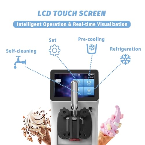 Commercial Ice Cream Maker Machine 1000W Single Flavor Soft Serve Ice Cream Machine 2.7 to 4 Gal/H 110V Ice Cream Machine with Pre-cooling, Auto Clean,LCD Panel for Snack Bar Restaurants
