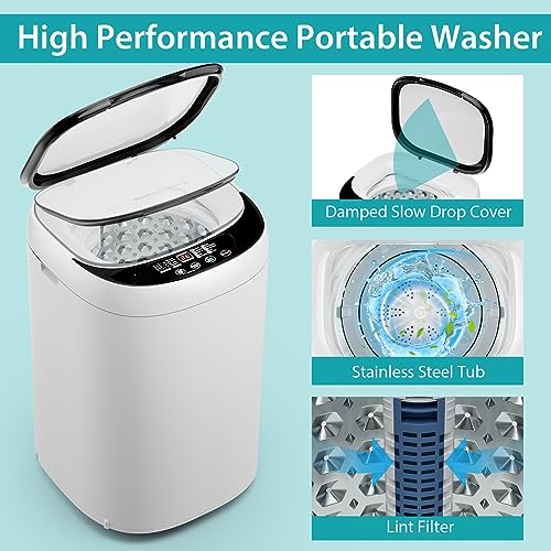 Giantex Portable Washing Machine, 7.7lbs Capacity Compact Washer with Drain Pump, 0.78 Cu.ft Laundry Washer with 10 Wash Program, 3 Water Level, LED Display, All-in-One Washer Spinner Combo