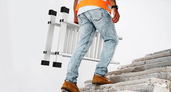 LUISLADDERS 15.5FT Folding Ladder Multi-Purpose Aluminium Extension 7 in 1 Step Heavy Duty Combination EN 131 Standard