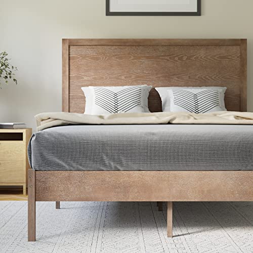 BizChair Solid Wood Platform Bed with Wooden Slats and Headboard, No Box Spring Needed, King Size, Dark Brown