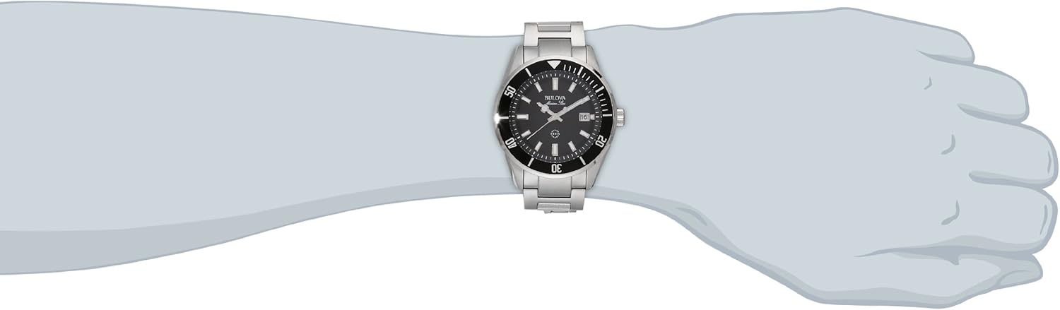 Bulova Men's Marine Star 'Series B' Stainless Steel 3-Hand Calendar Quartz Watch, Black Dial Style: 98B203