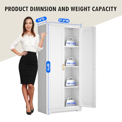 Metal Storage Cabinet with Doors and Shelves, 71 Inch Tall Kitchen Pantry Cabinet, Pantry Cabinets for Kitchen Storage, Freestanding Cupboard for Living, Dining Room, White, Assembly Required