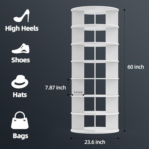 Rotating Shoe Rack 7-Tier Wood Shoe Organizer for Closet Holds 32 Pairs of Shoes 360° Spinning Shoe Rack Tower Space-Saving Shoe Storage Shelf