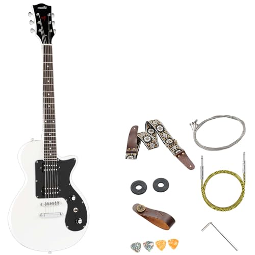 MLP-1 39 Inch Electric Guitar Kit, Beginner LP Full Size Solid Body Electric Guitar With HH Pickups, Gig Bag, Amplifier, Strap, Cable, Picks, String (White)