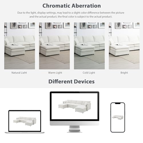 134" Oversized Modular Sectional Sofa, Modern U Shaped Cloud Couch Set with Double Cushions, Comfy Chenille 6 Seat Sleeper Sofa Bed with 2 Ottomans for Living Room, Bedroom, Office (Cream)