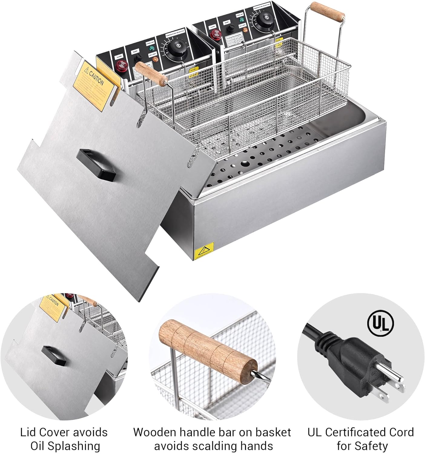 20L Deep Fryer 5000W Electric Coutertop Stailess Steel Sigle Large Tak With Basket For Use