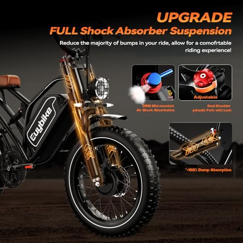 Electric Bike for Adults, 2000W/3000W Peak Single/Double Motor with 48V/52V 25AH/30AH Battery, 20"x4.0" Fat Tires 35MPH/37MPH Ebike, Dual Hydraulic Disc Brake Full Suspension Electric Bicycle