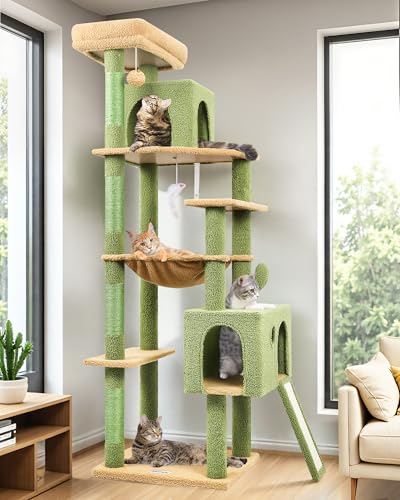 Globlazer Heavy Duty Cat Tree, 70 inch Sturdy Cat Tree for Indoor Cats Extra Large Cat Tower with Scratching Post, Hammock, Cat Condo for Adult Cats Kittens, F70 Pro, Light Grey