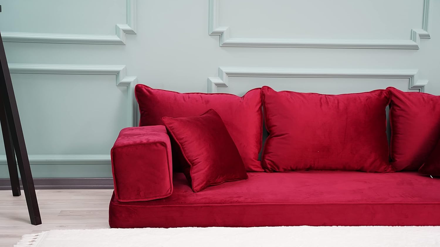 Velvet Red Color Floor Couches, Velvet Fabric Cushions, Velvet Sofas, Velvet Floor Sofas, Velvet Sectional Sofa, Velvet Floor Seating