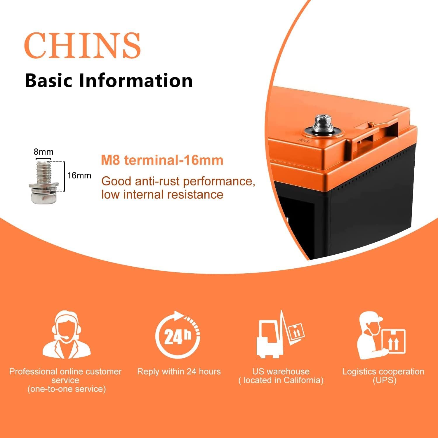 CHINS LiFePO4 Battery 24V 200Ah Lithium Battery - Built-in 200A BMS, 2000+ Cycles, Each battery Can Support 5120W Power Output, Perfect for RV, Home Storage and Off-Grid