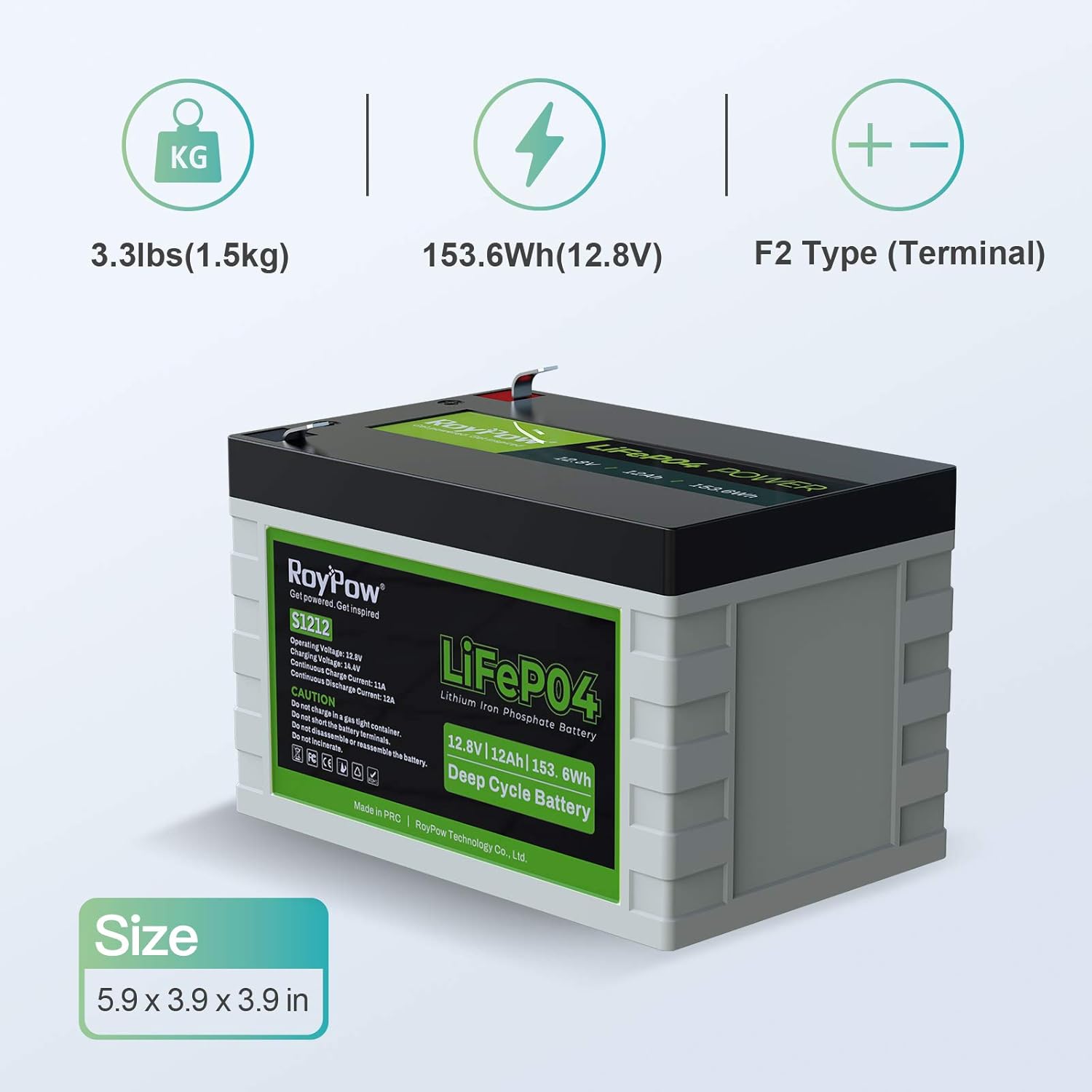 12V Lithium Battery 30Ah, RoyPow Deep Cycle LiFePO4 for RV, Solar Marine and Off-grid Applications