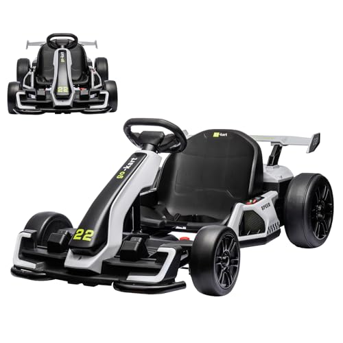24V Electric Go Kart for Kids，Powerful Drift Kart with Adjustable Seat, 2x150 Motor, 8.5 Mph Speed, 4 Speed Modes, Led Lights, Music, and Honking Horn for Ages 6-12,Red