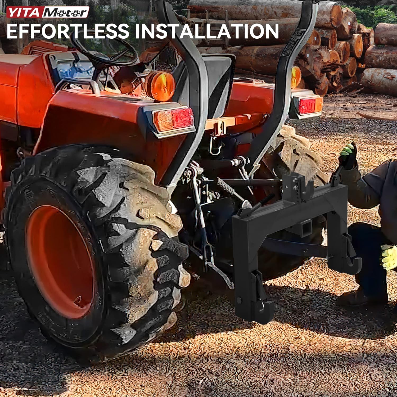 YITAMOTOR 3 Point Quick Hitch, 3000 lbs 3-Pt Attachments with 2" Receiver Hitch Adaptation to Category 1 & 2 Tractor with 5 Level Adjustable Bolt