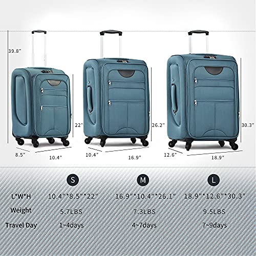 Merax Softside Luggage Set, Travel Suitcase Expandable Lightweight, 3 Piece Luggage Sets with Spinner Wheels 20" 24" 28" Suitcase with TSA Lock (Blue Green)