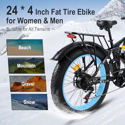 3000W Peak Fat-Tire Electric-Bike for Adults-Women-Men - Seeker24 Dual Motor Electric-Bicycle 52V 25AH Battery, 38MPH, Full Suspension Ebikes with 24 Inch for Off-Road Mountain Snow - US Warehouse